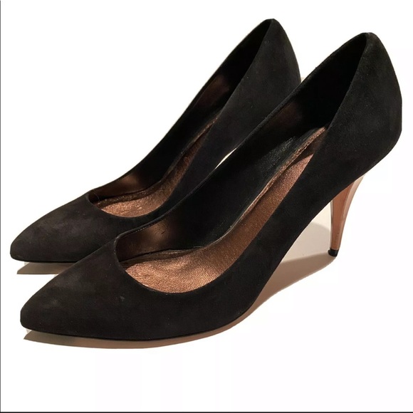 Miu Miu Heels Pointed Toe Classic Suede Black Gold - Picture 1 of 10
